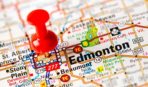 Map with a pin near Edmonton